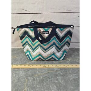 Thirty-One Thermal Tote Insulated Lunch Bag Chevron Polka Dot Navy Teal 3000